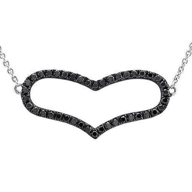 Black Rhodium Plated, White 14k Black Diamond Heart Necklace 0.38ctw